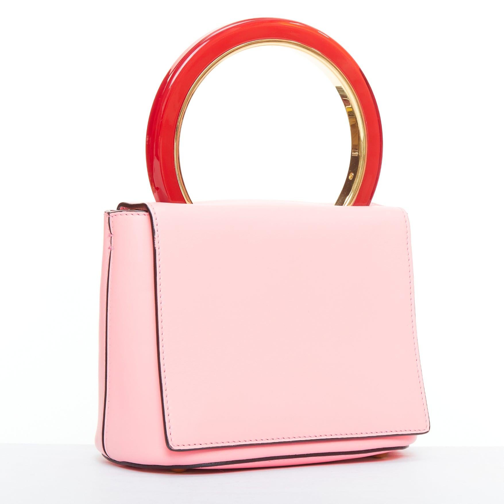 Pink MARNI Pannier red resin handle pink leather flap crossbody bag