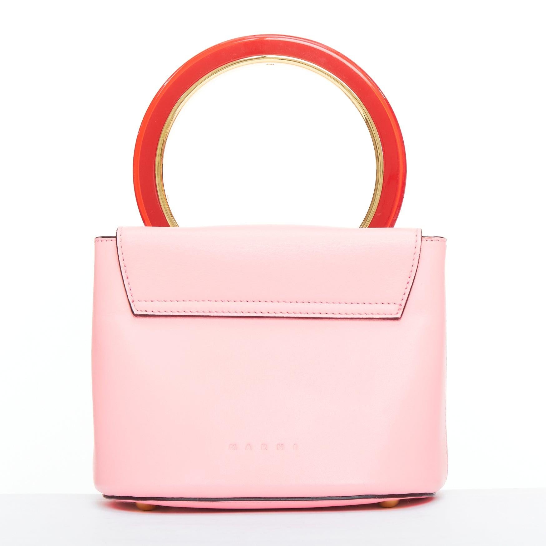 Women's MARNI Pannier red resin handle pink leather flap crossbody bag