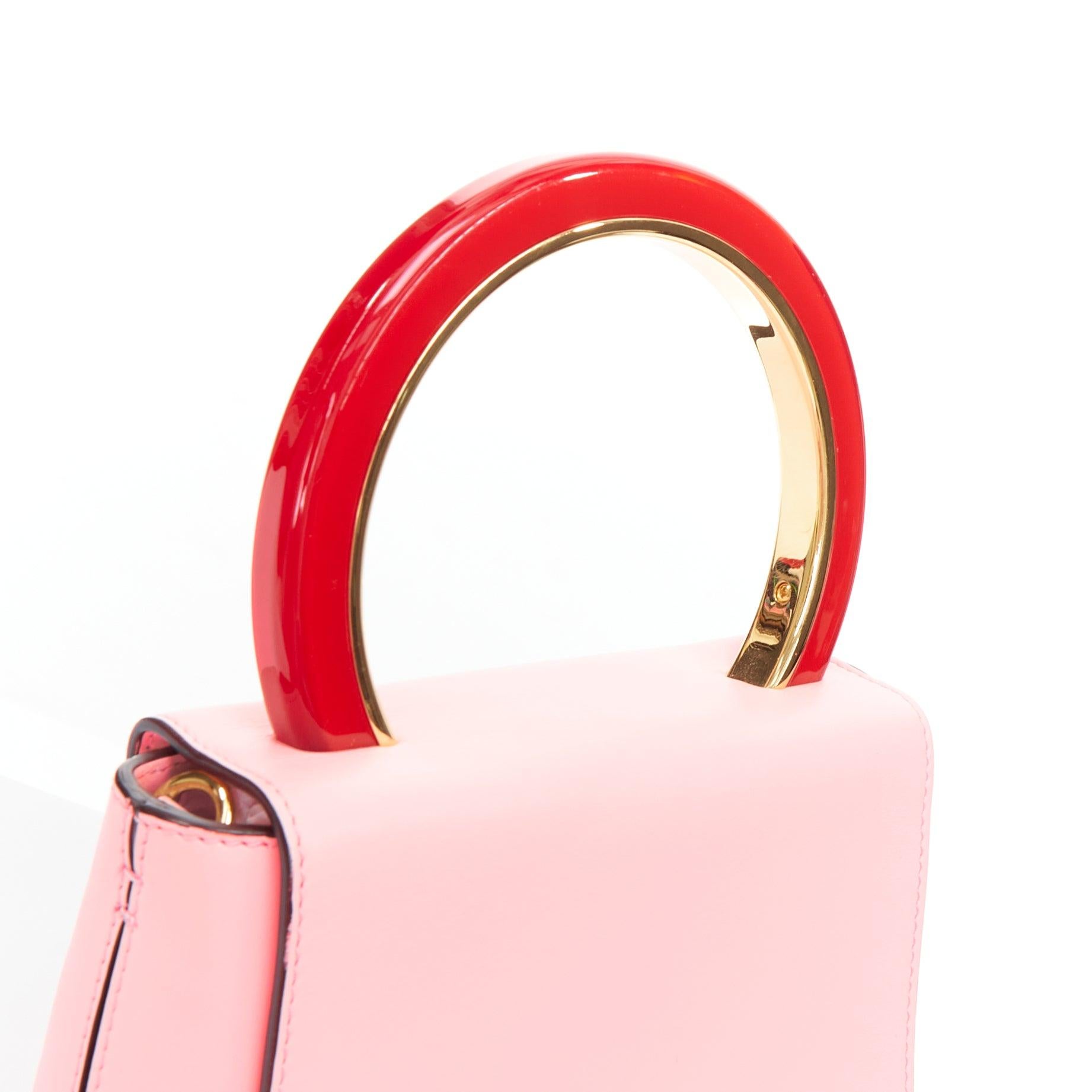 MARNI Pannier red resin handle pink leather flap crossbody bag 2