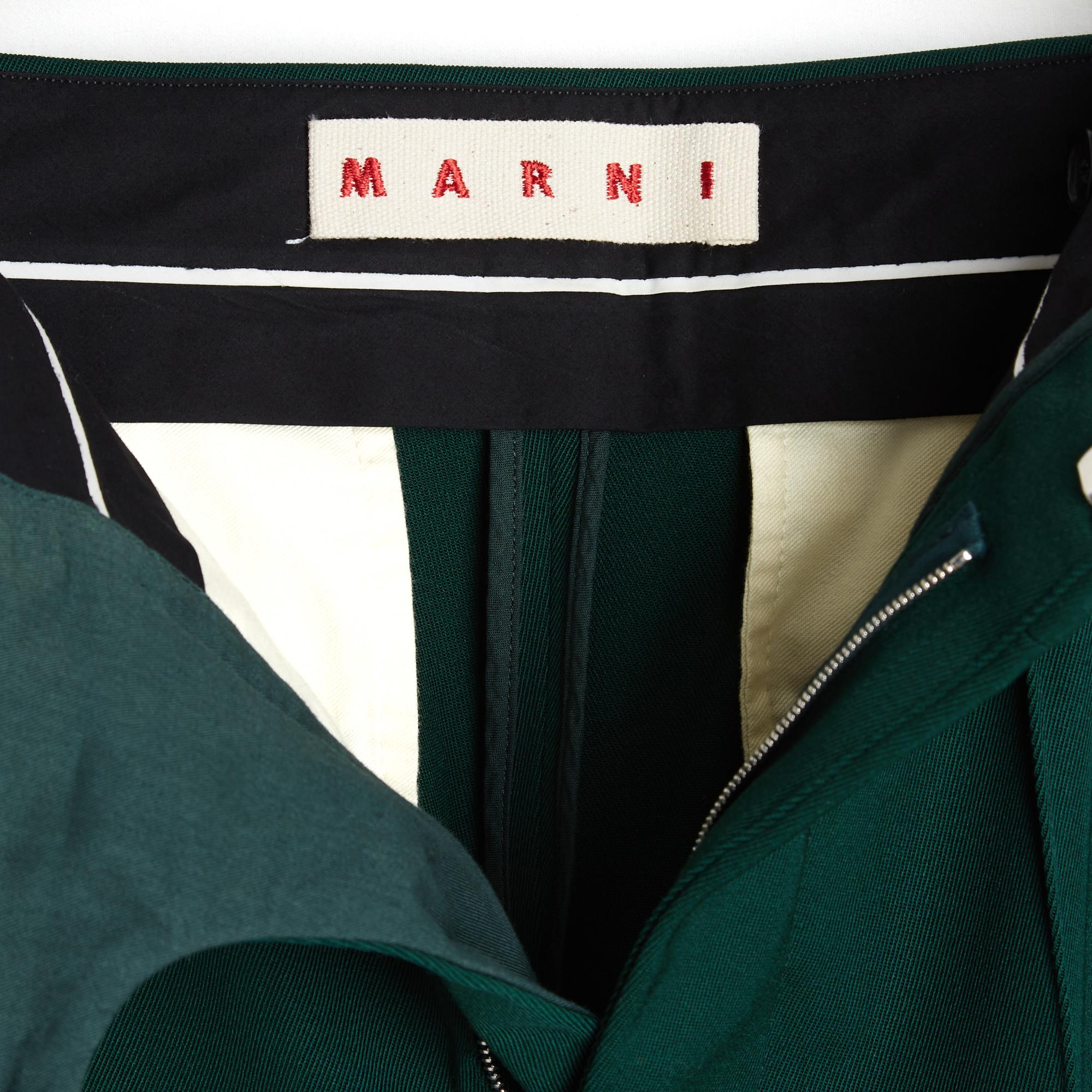 Women's Marni Pantalon Vert FR38 IT40 Dark Green Wool Trumpet Pants Intl M US28 For Sale
