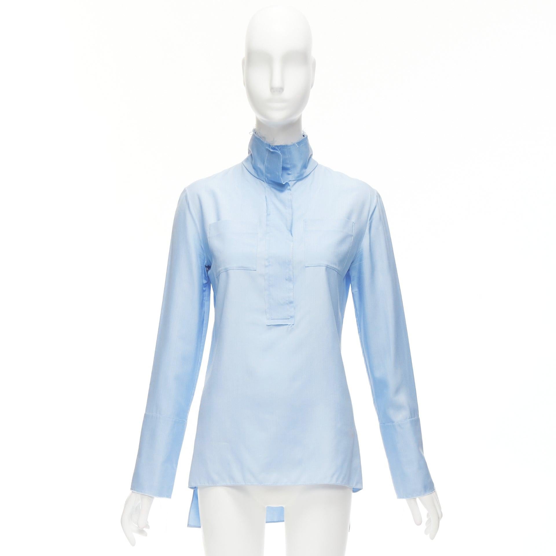MARNI pastel blue 100% silk raw edge collar pocketed high low hem shirt IT38 XS For Sale 6