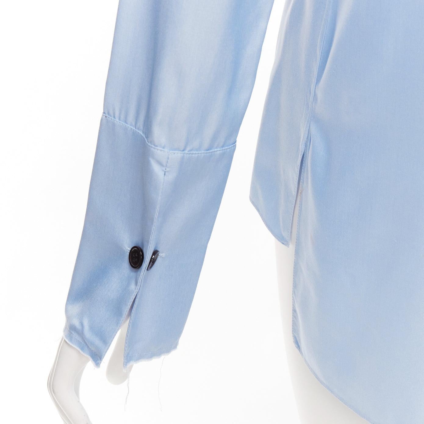 MARNI pastel blue 100% silk raw edge collar pocketed high low hem shirt IT38 XS
Reference: NKLL/A00186
Brand: Marni
Material: Silk
Color: Blue
Pattern: Solid
Closure: Button
Extra Details: High low hem.
Made in: Italy

CONDITION:
Condition: Good,