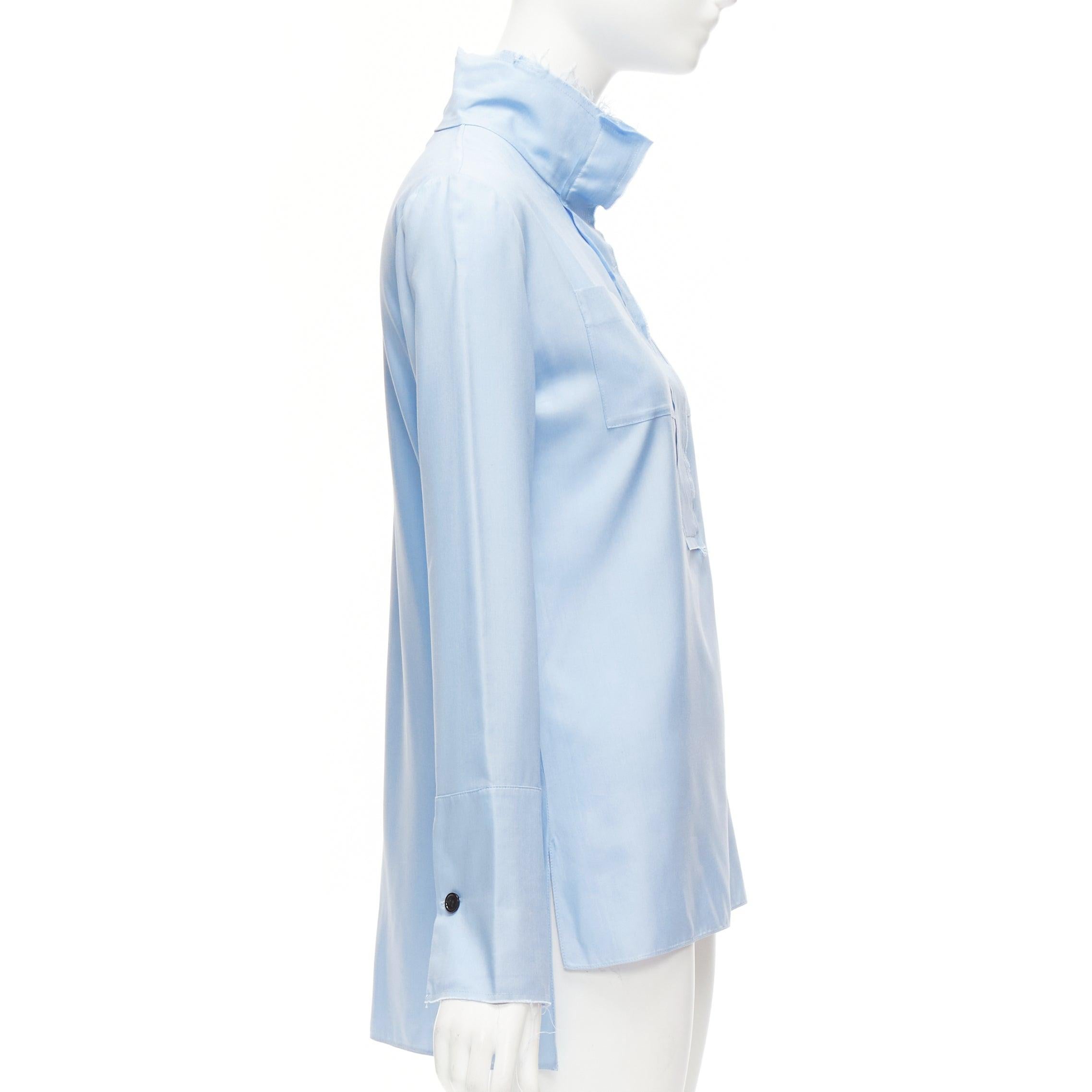 MARNI pastel blue 100% silk raw edge collar pocketed high low hem shirt IT38 XS In Good Condition For Sale In Hong Kong, NT