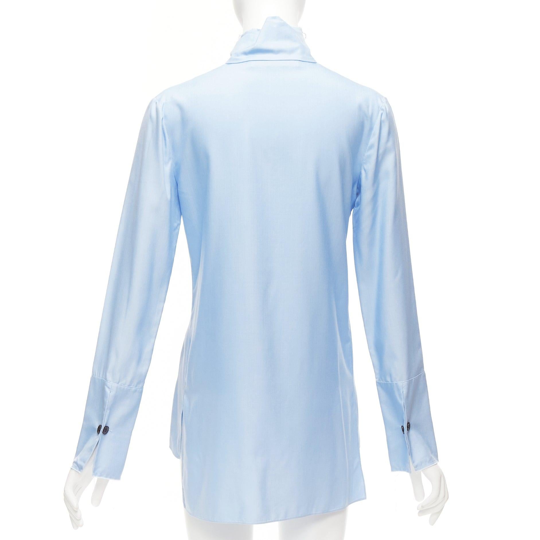 Women's MARNI pastel blue 100% silk raw edge collar pocketed high low hem shirt IT38 XS For Sale