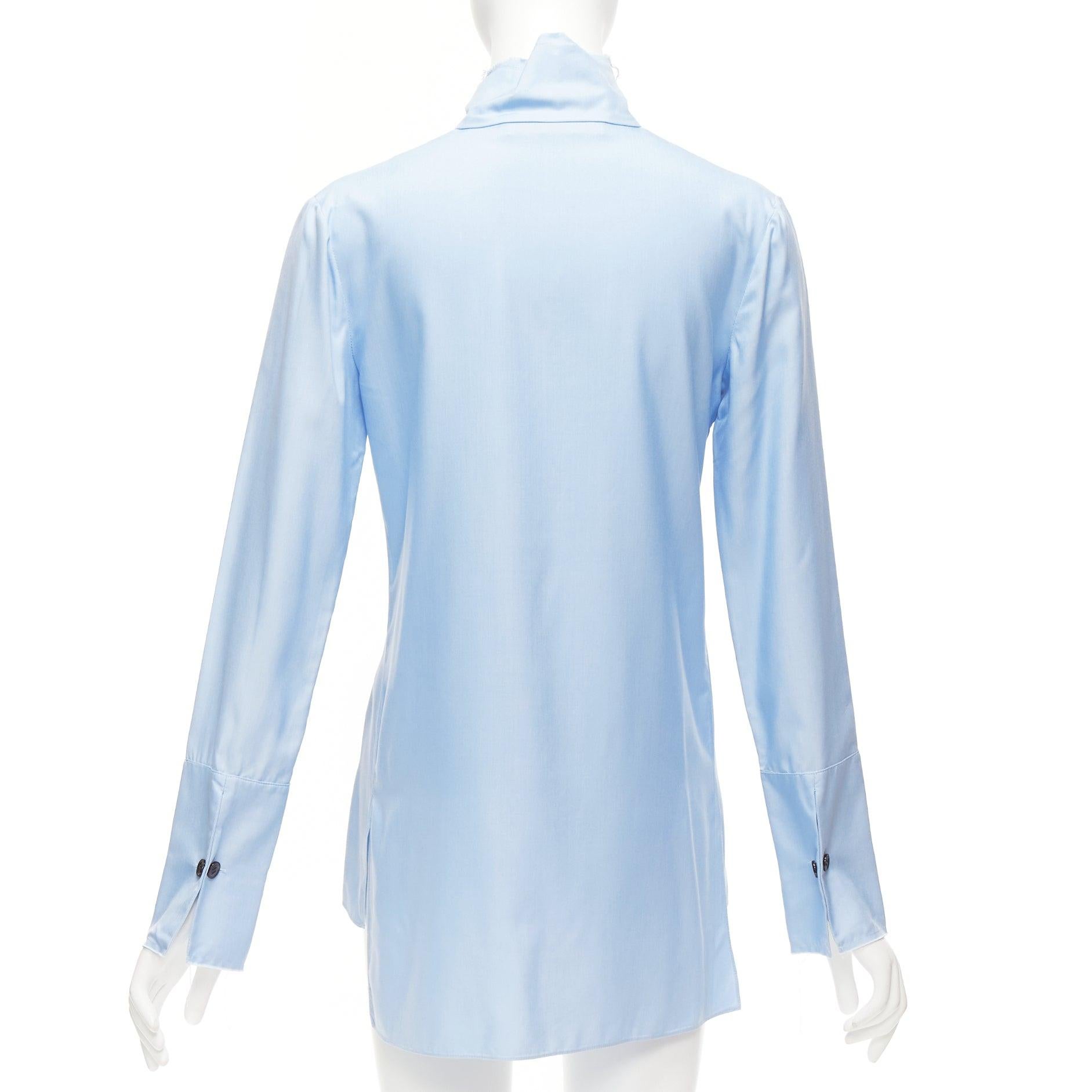MARNI pastel blue 100% silk raw edge collar pocketed high low hem shirt IT38 XS For Sale 1