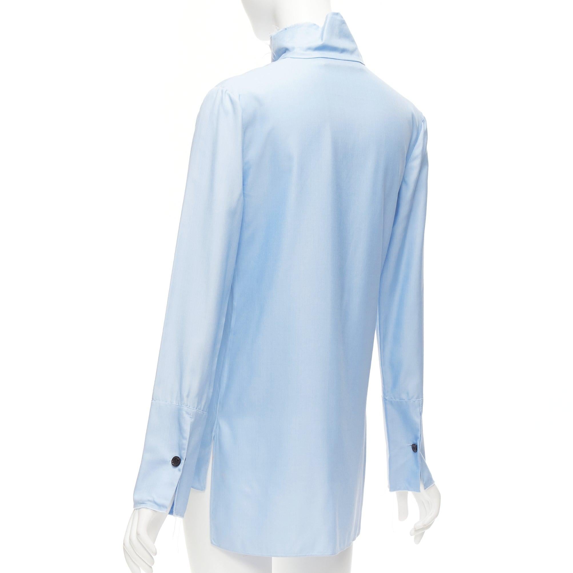MARNI pastel blue 100% silk raw edge collar pocketed high low hem shirt IT38 XS For Sale 1