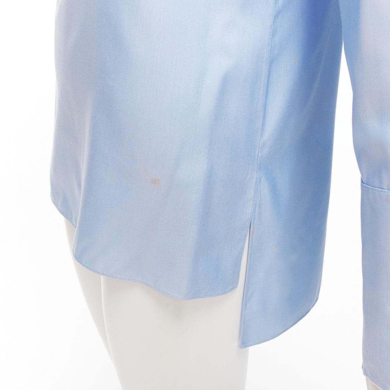 MARNI pastel blue 100% silk raw edge collar pocketed high low hem shirt IT38 XS For Sale 3