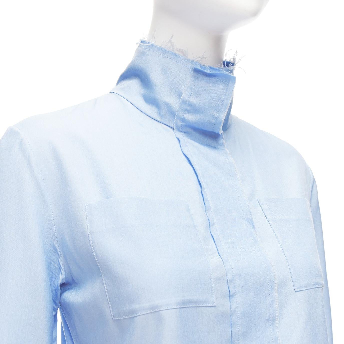 MARNI pastel blue 100% silk raw edge collar pocketed high low hem shirt IT38 XS For Sale 3