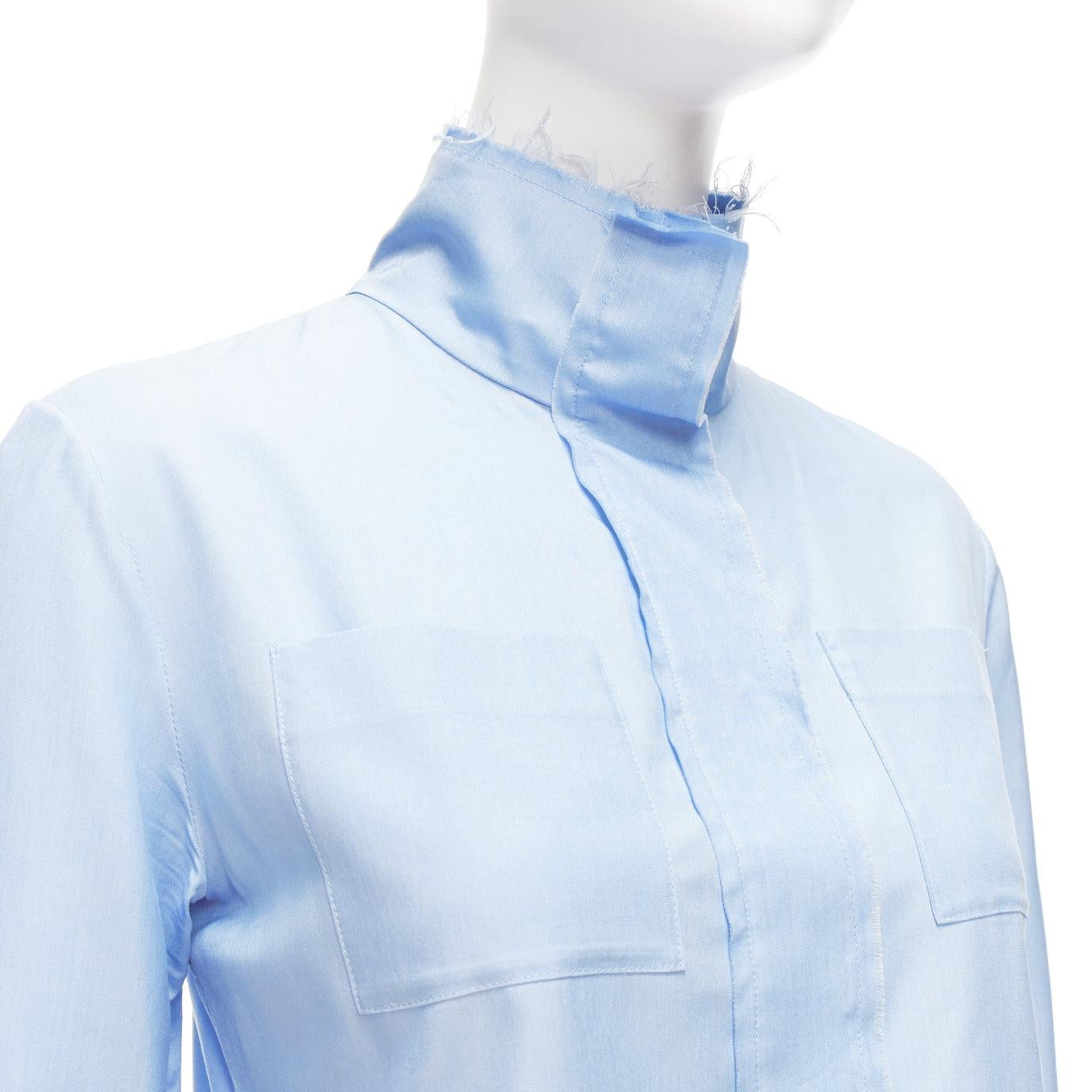MARNI pastel blue 100% silk raw edge collar pocketed high low hem shirt IT38 XS For Sale 4