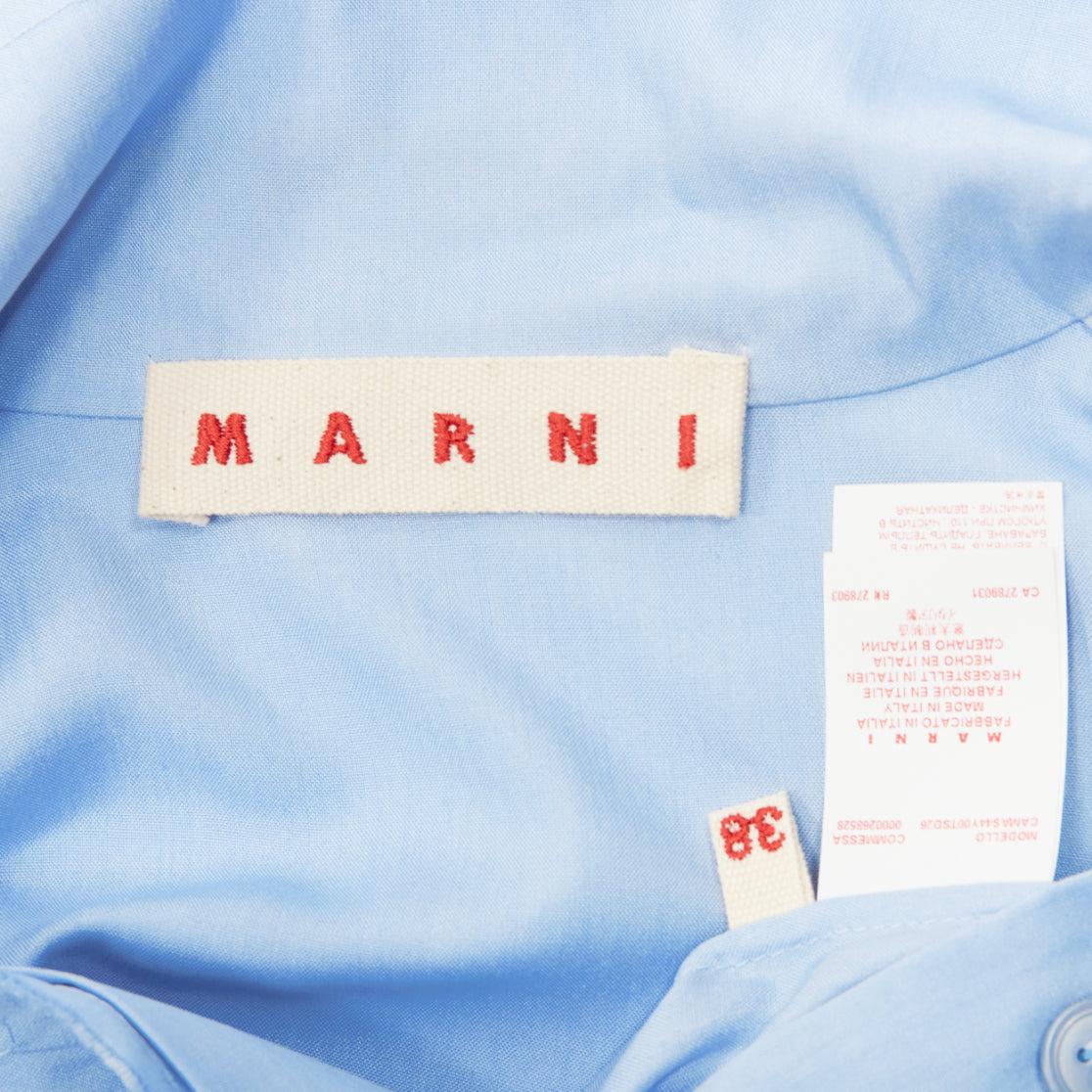 MARNI pastel blue 100% silk raw edge collar pocketed high low hem shirt IT38 XS For Sale 4