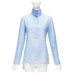 MARNI pastel blue 100% silk raw edge collar pocketed high low hem shirt IT38 XS