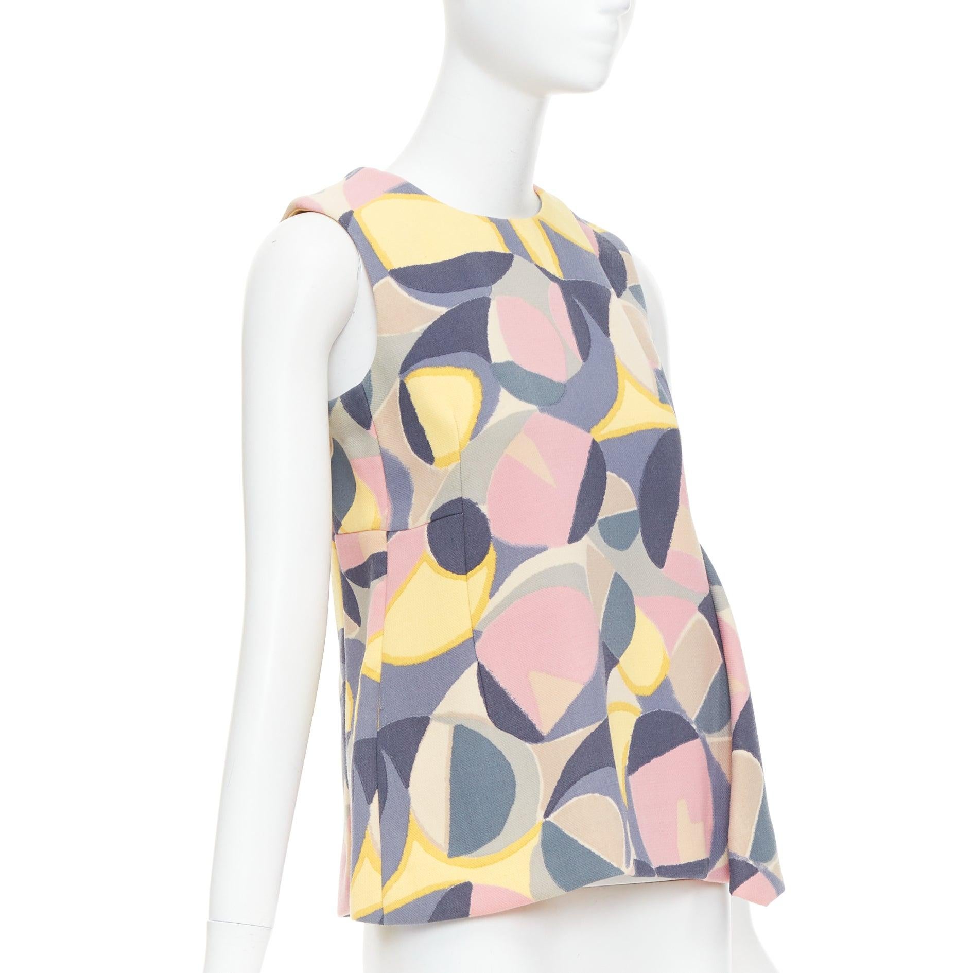 Beige MARNI pastel multicolor abstract print asymmetric peplum top IT38 XS For Sale