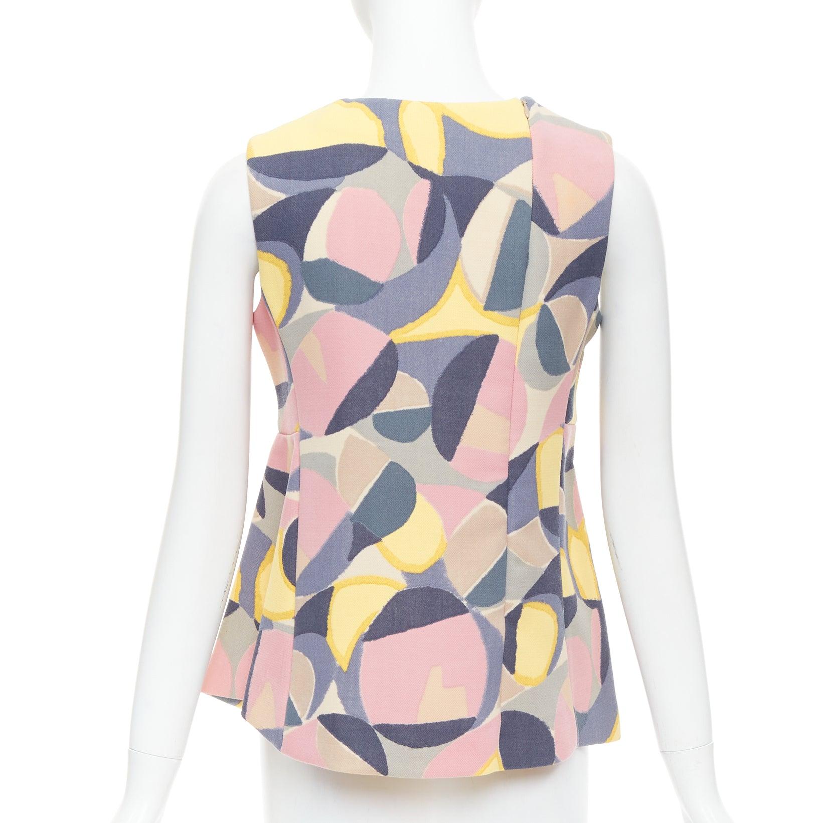 Women's MARNI pastel multicolor abstract print asymmetric peplum top IT38 XS For Sale