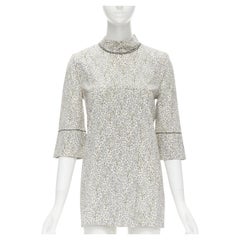 MARNI pastel yellow grey tree illustration print silk high collar  top IT38 XS