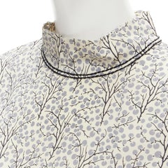 MARNI pastel yellow grey tree illustration print silk high collar tunic top IT38