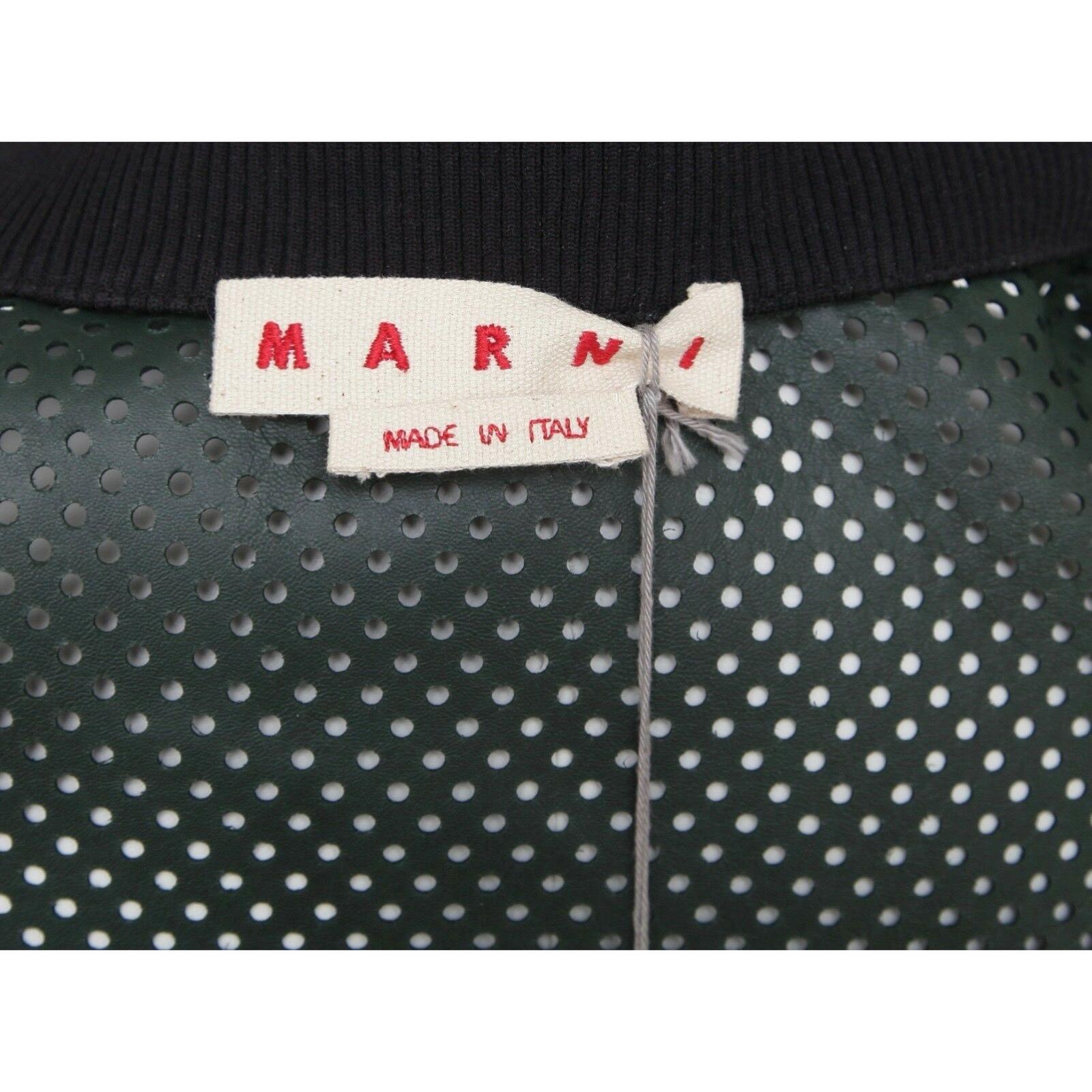 MARNI Green Patent Leather Jacket Perforated Emerald Bomber Coat Floral Sz 38 BN For Sale 2