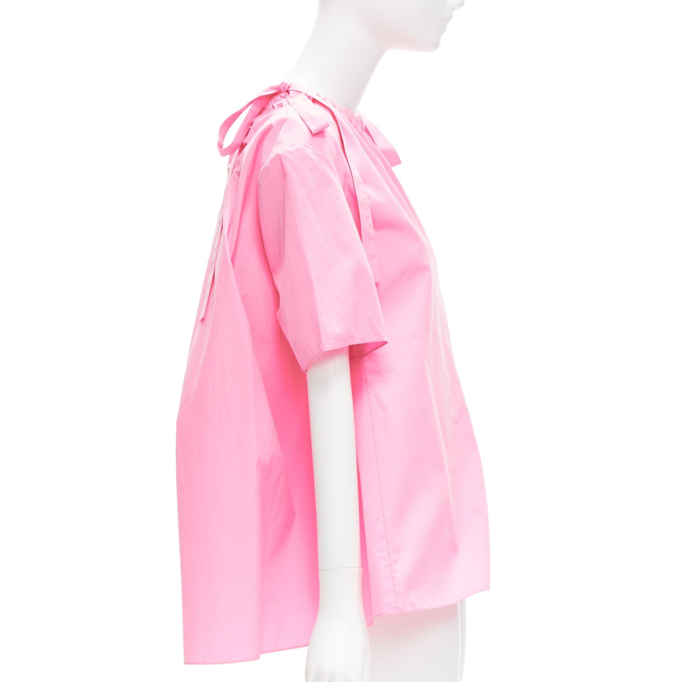 MARNI pink 100% cotton side drawstring collar trapeze top IT36 XXS In Excellent Condition For Sale In Hong Kong, NT