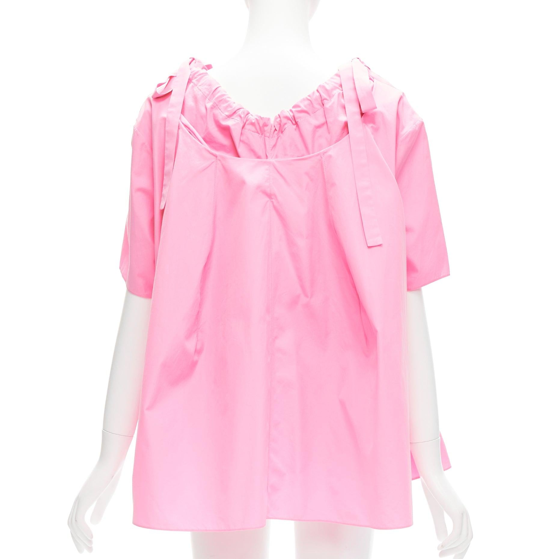 Women's MARNI pink 100% cotton side drawstring collar trapeze top IT36 XXS For Sale