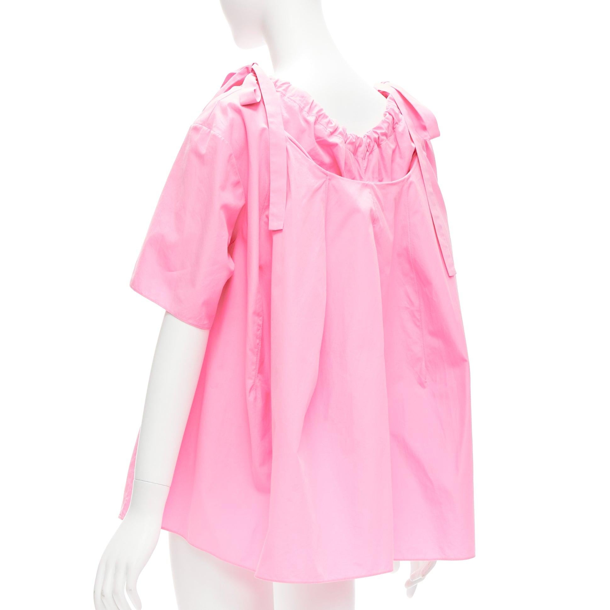 MARNI pink 100% cotton side drawstring collar trapeze top IT36 XXS For Sale 1