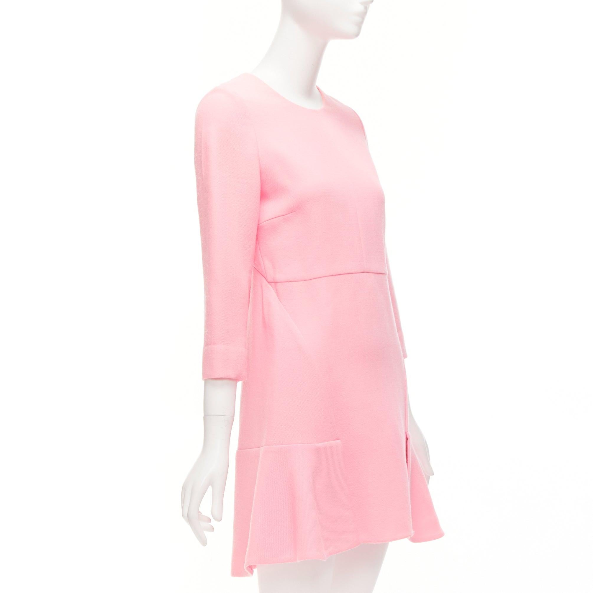 Pink MARNI pink 100% virgin wool crepe panelled crop sleeve fit flare dress IT40 S For Sale
