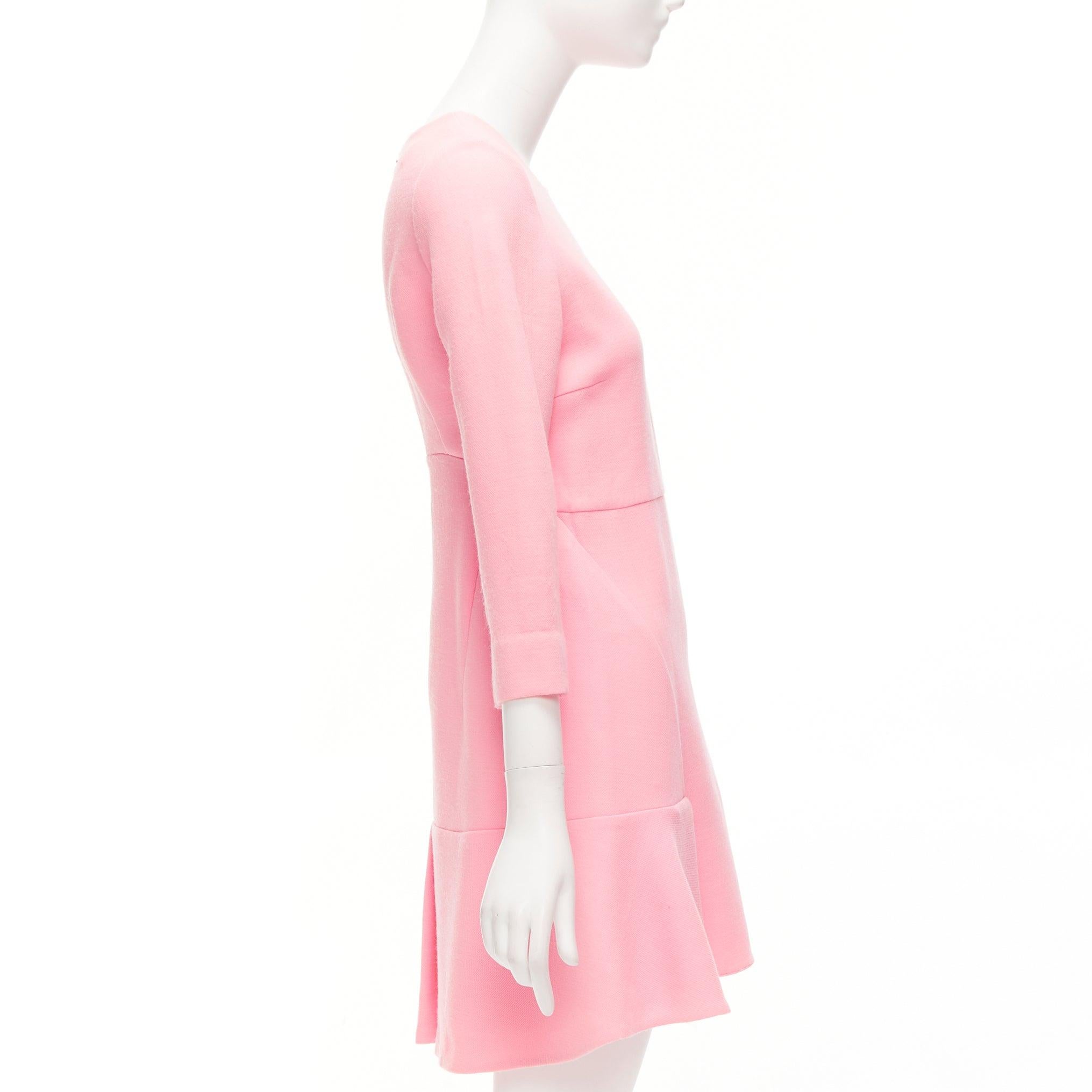 MARNI pink 100% virgin wool crepe panelled crop sleeve fit flare dress IT40 S In Good Condition For Sale In Hong Kong, NT