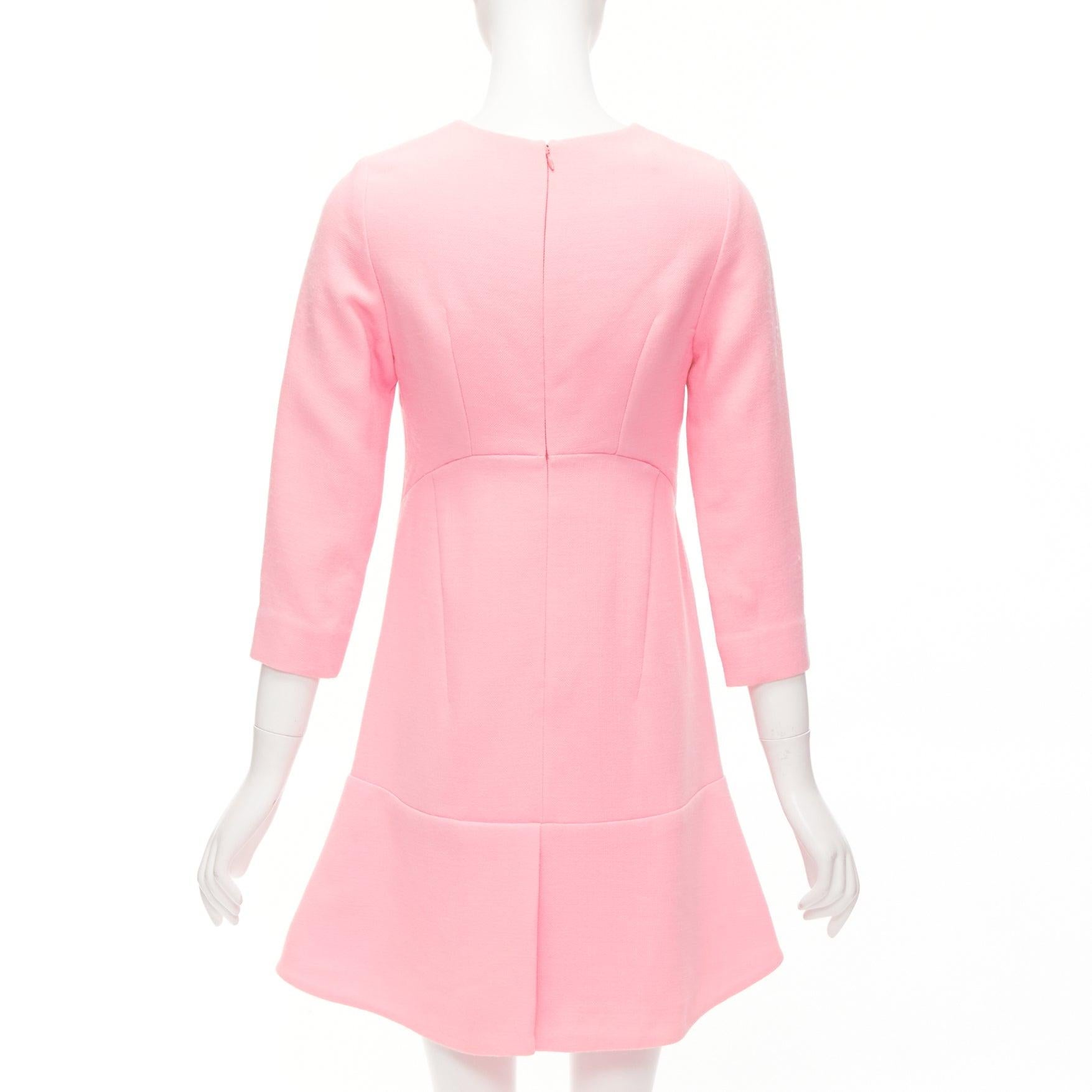 Women's MARNI pink 100% virgin wool crepe panelled crop sleeve fit flare dress IT40 S For Sale