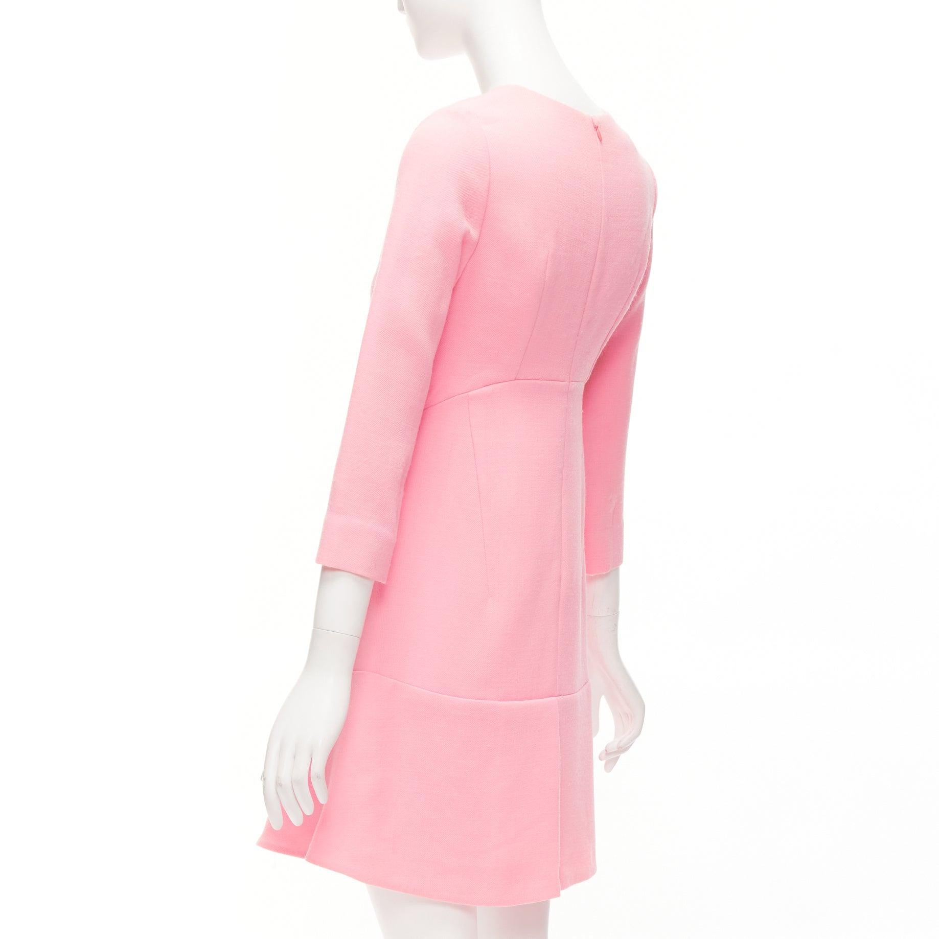 MARNI pink 100% virgin wool crepe panelled crop sleeve fit flare dress IT40 S For Sale 1