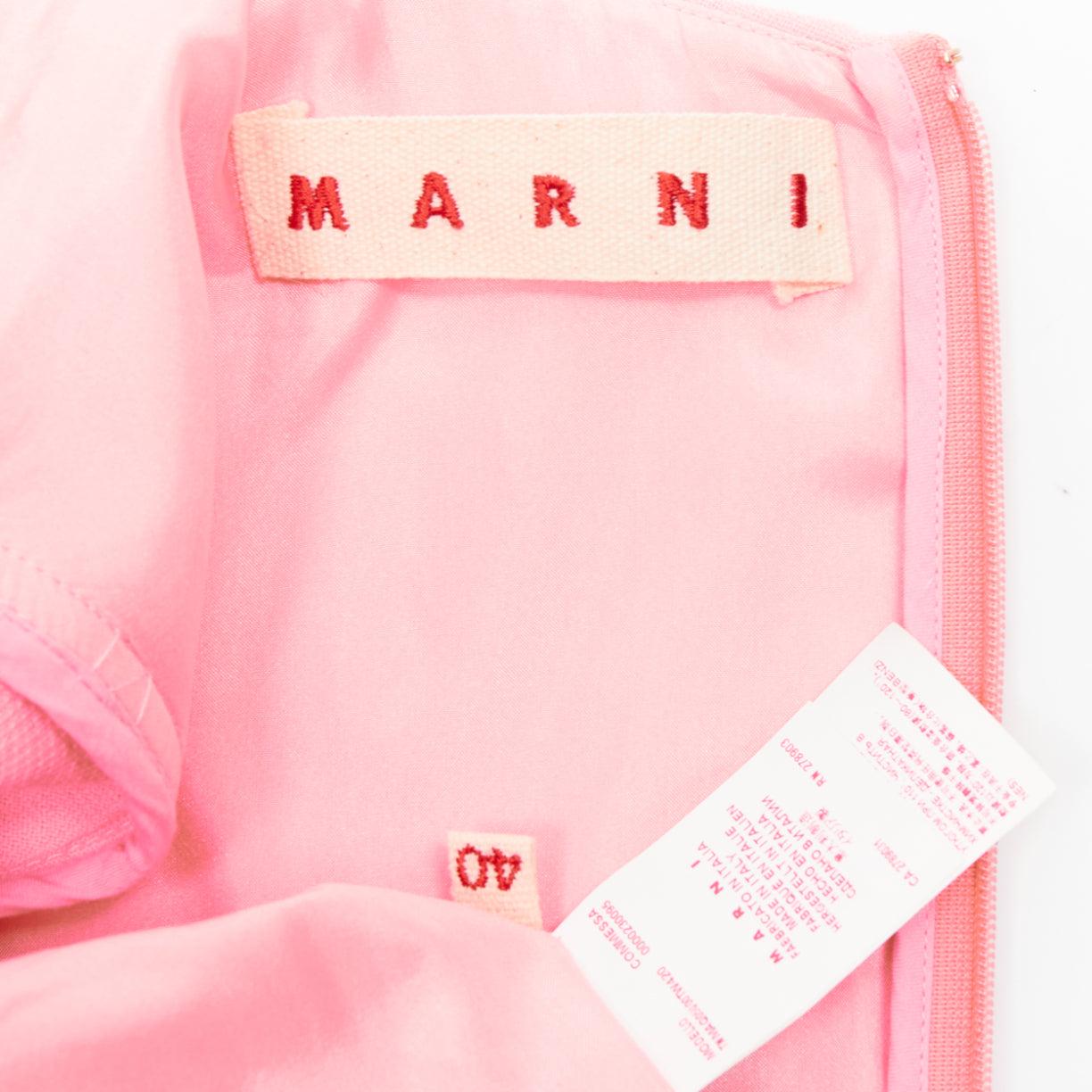 MARNI pink 100% virgin wool crepe panelled crop sleeve fit flare dress IT40 S For Sale 3