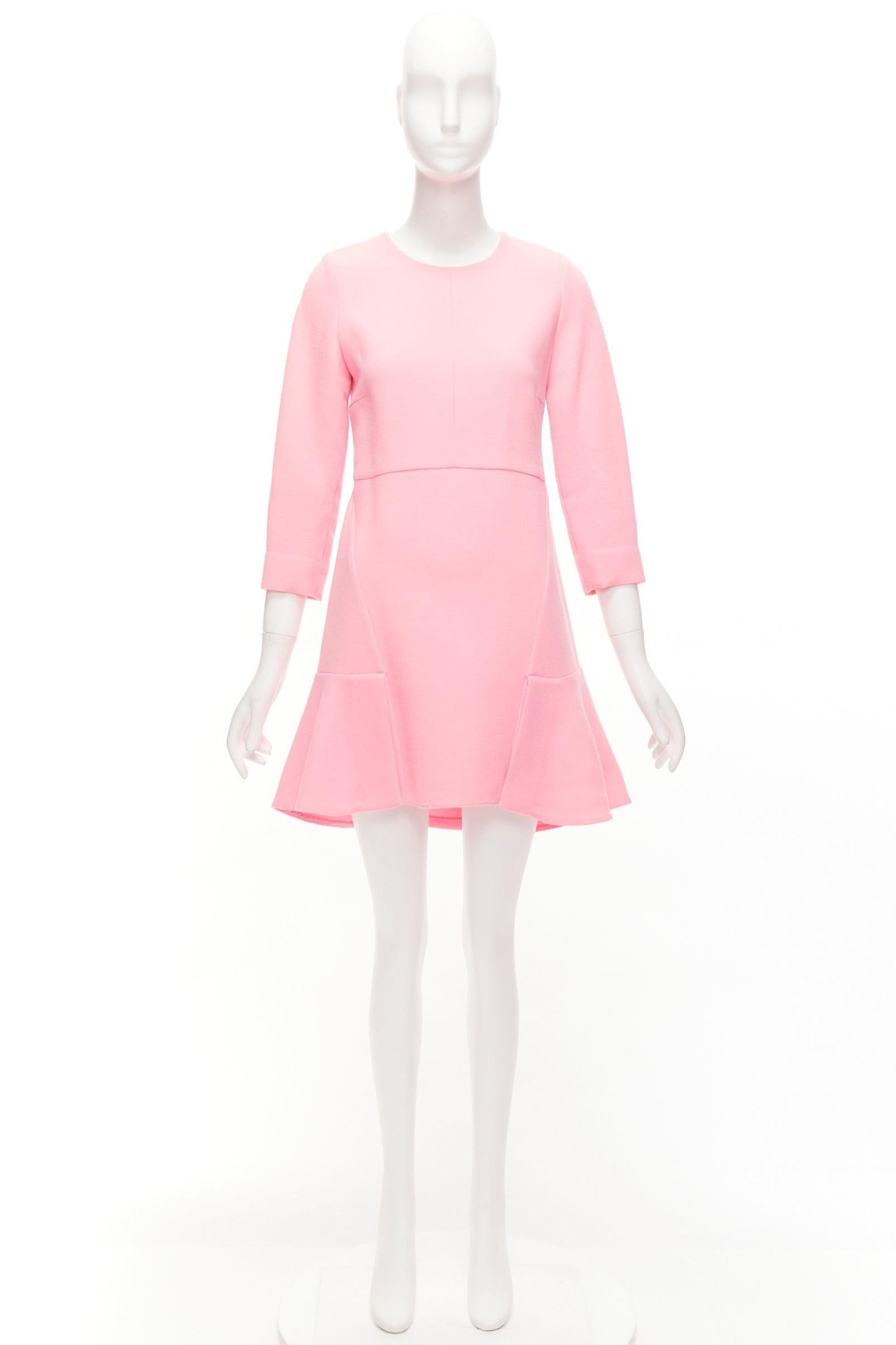 MARNI pink 100% virgin wool crepe panelled crop sleeve fit flare dress IT40 S For Sale 4