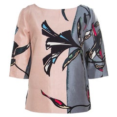 Marni Pink and Grey Floral Printed Cotton and Silk Oversized Top S