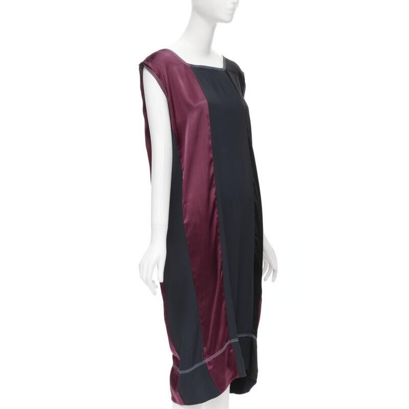 Noir MARNI - Soie rose, noire et bleu marine  Robe surdimensionnée à surpiqûres en blocs de couleur IT 38 en vente