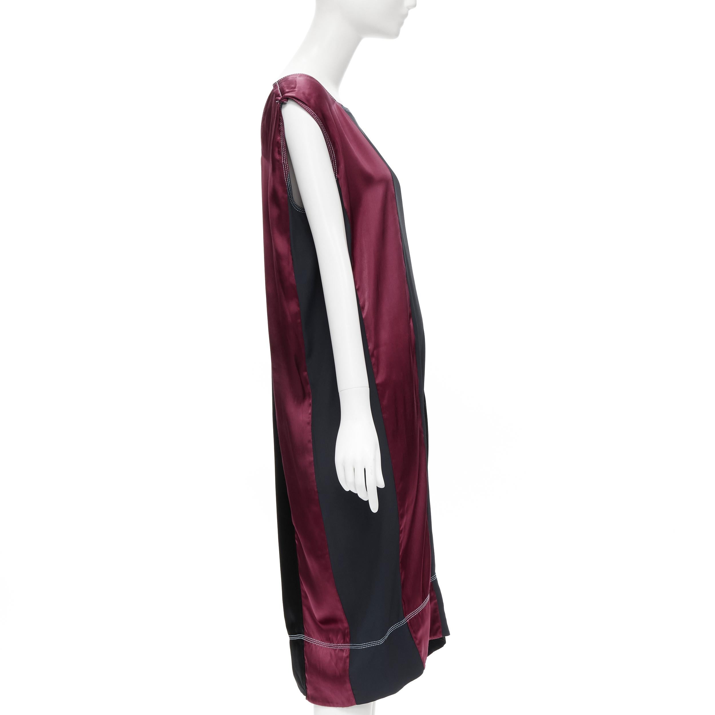 Black MARNI pink black navy silk  color block overstitching oversized dress IT38 For Sale
