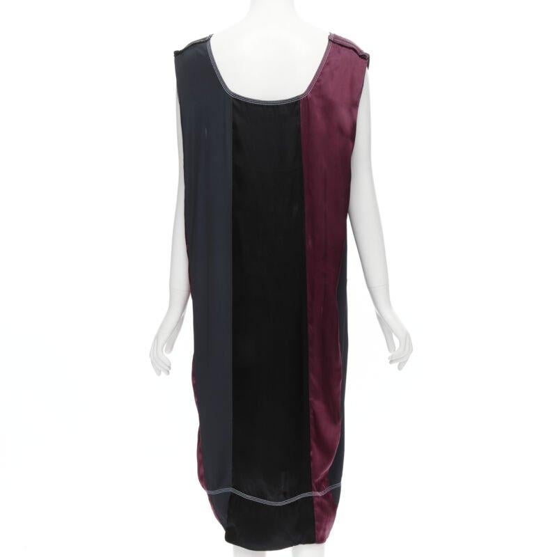 MARNI - Soie rose, noire et bleu marine  Robe surdimensionnée à surpiqûres en blocs de couleur IT 38 Pour femmes en vente