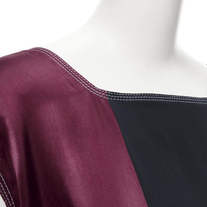 MARNI - Soie rose, noire et bleu marine  Robe surdimensionnée à surpiqûres en blocs de couleur IT 38 en vente 3