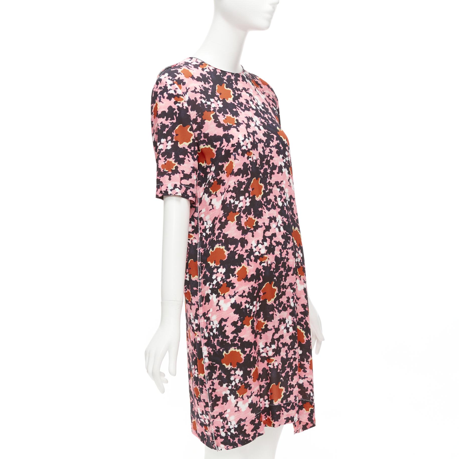 MARNI pink brown abstract splash print button slit side dress IT40 S In Excellent Condition For Sale In Hong Kong, NT