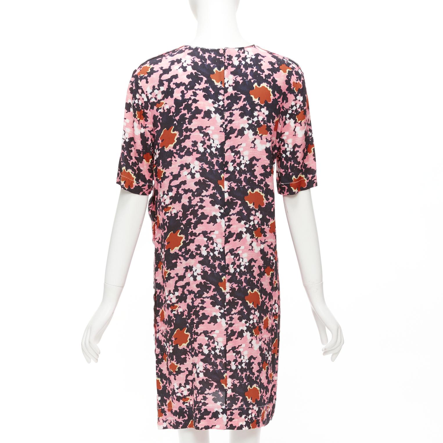 De las mujeres MARNI rosa marrón estampado abstracto salpicado abertura lateral con botones vestido IT40 S en venta