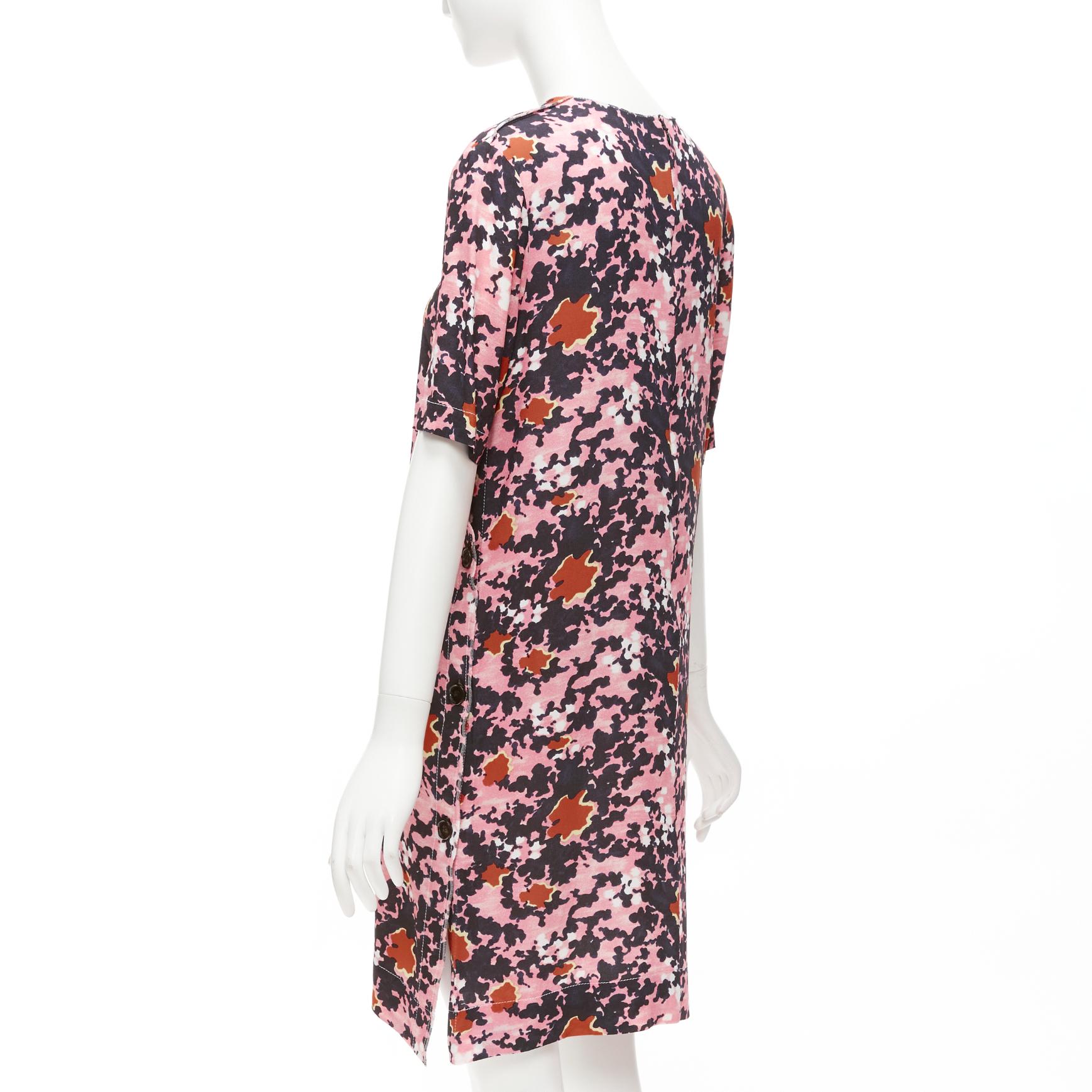 MARNI pink brown abstract splash print button slit side dress IT40 S For Sale 2