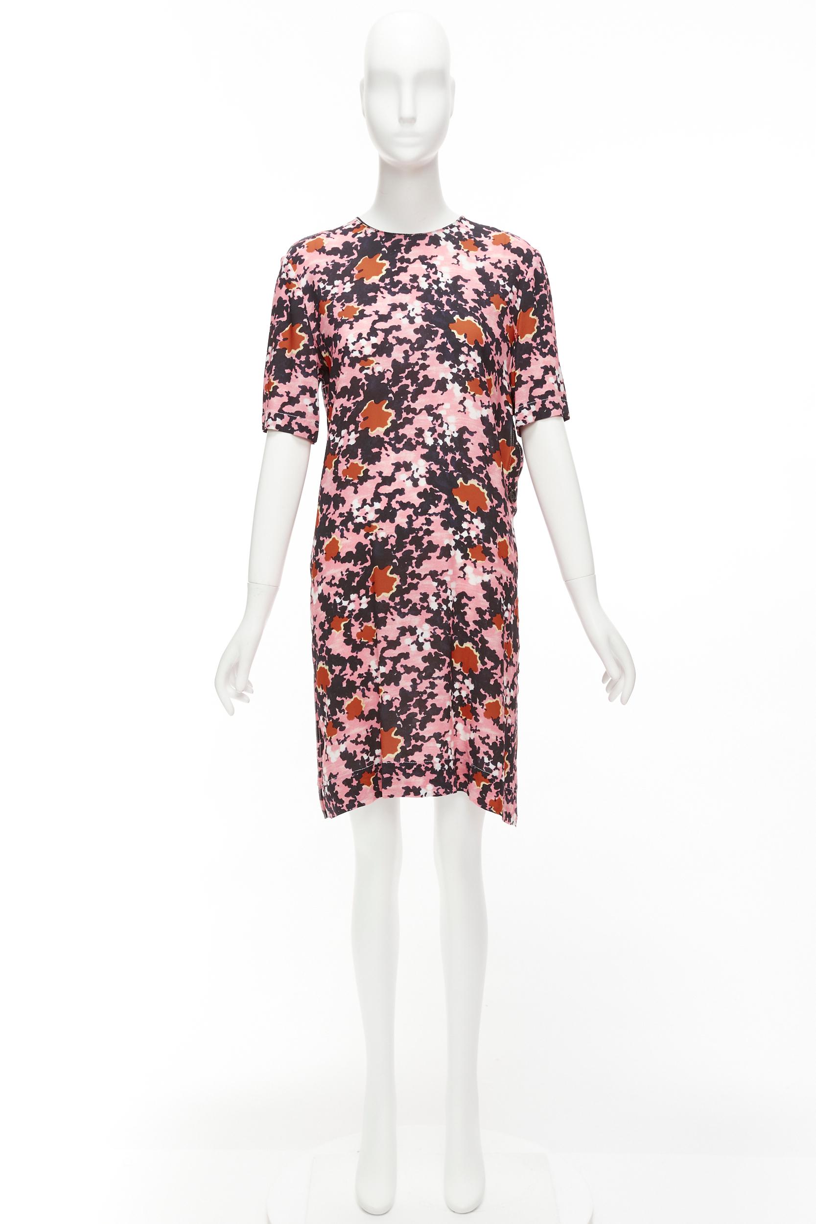 MARNI rosa marrón estampado abstracto salpicado abertura lateral con botones vestido IT40 S en venta 4