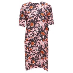 Marni rosa marrone con stampa astratta a schizzi, abito con spacco laterale IT40 S