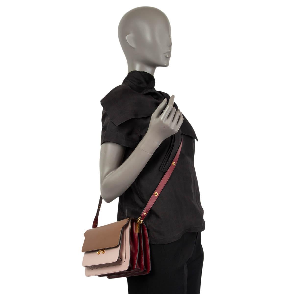 MARNI pink brown burgundy leather TRICOLOR TRUNK MEDIUM Shoulder Bag For Sale 1