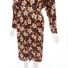 MARNI pink brown geometric flower print panelled sleeves V neck dress IT38 XS