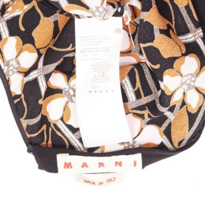 MARNI pink brown geometric flower print panelled sleeves V neck dress IT38 XS For Sale 3