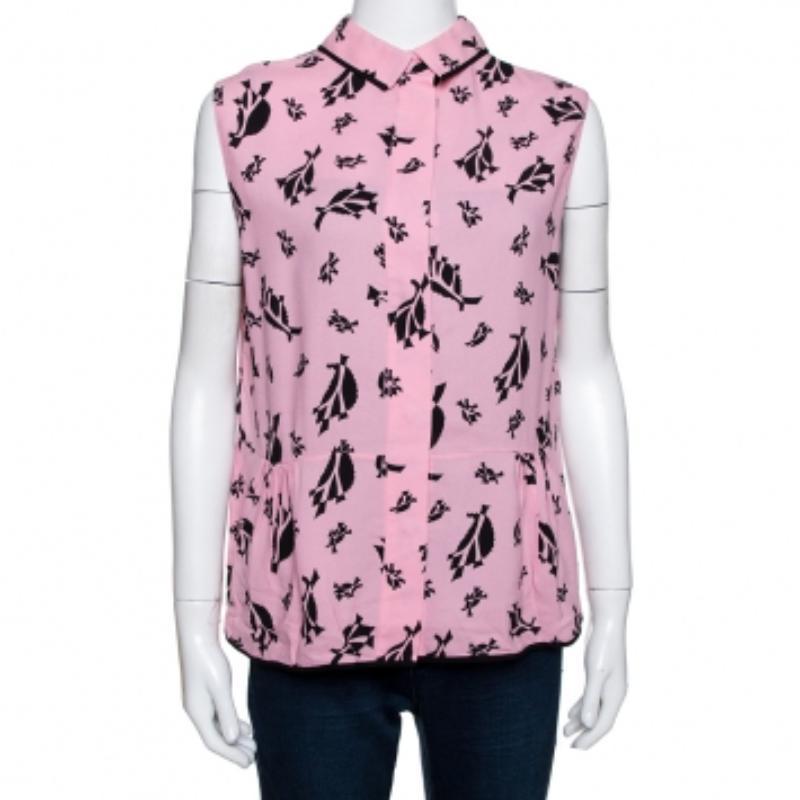 Marni Rosa Crepe Abstrakter Druck Dual Collar ärmelloses Top M (Pink) im Angebot