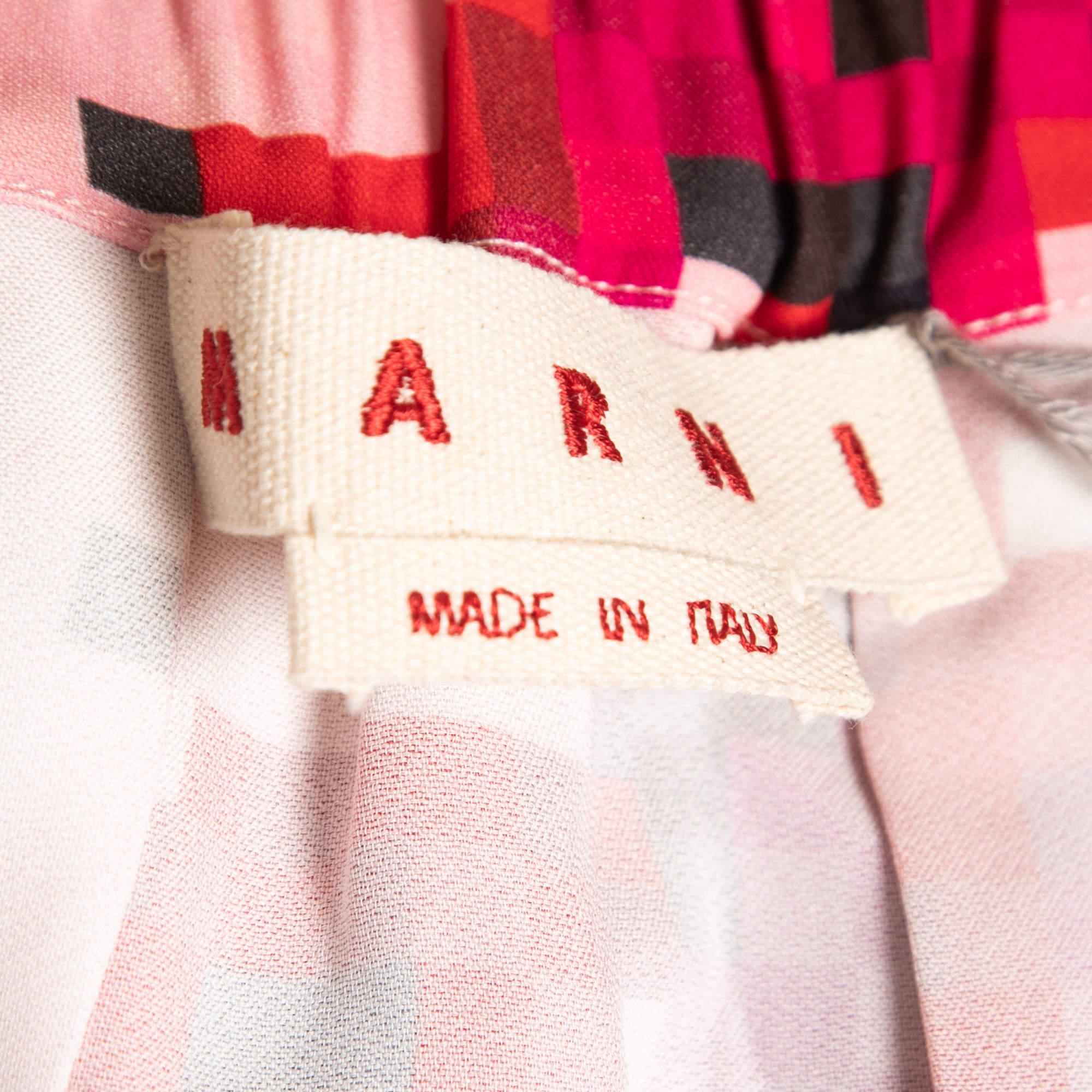 Marni Pink Digital Print Crepe Pleated Flared Midi Skirt M In Excellent Condition In Dubai, Al Qouz 2