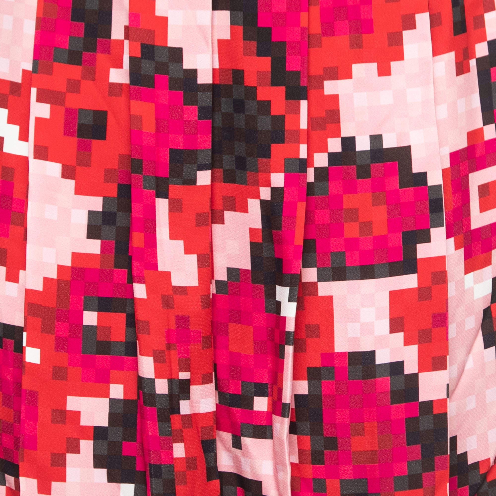 Marni Pink Digital Print Crepe Pleated Flared Midi Skirt M 2