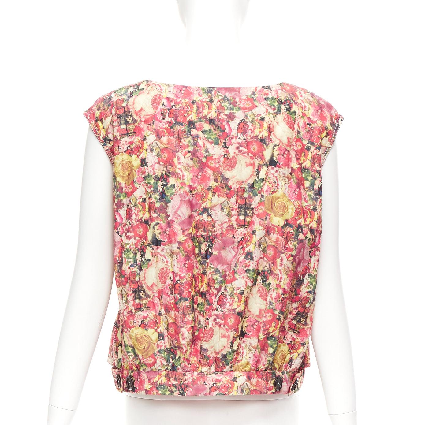 Women's MARNI pink green floral print black button boxy vest top IT38 XS For Sale