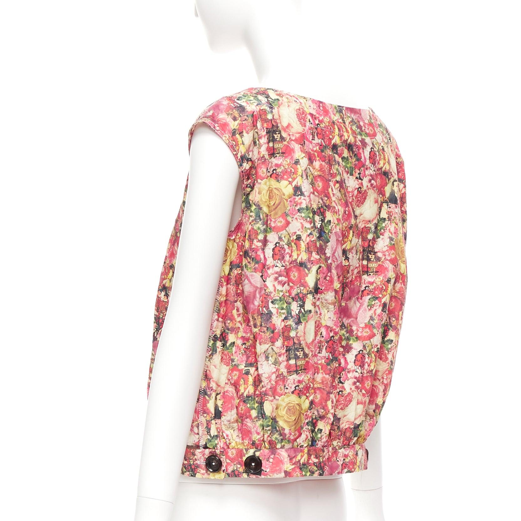 MARNI pink green floral print black button boxy vest top IT38 XS For Sale 1