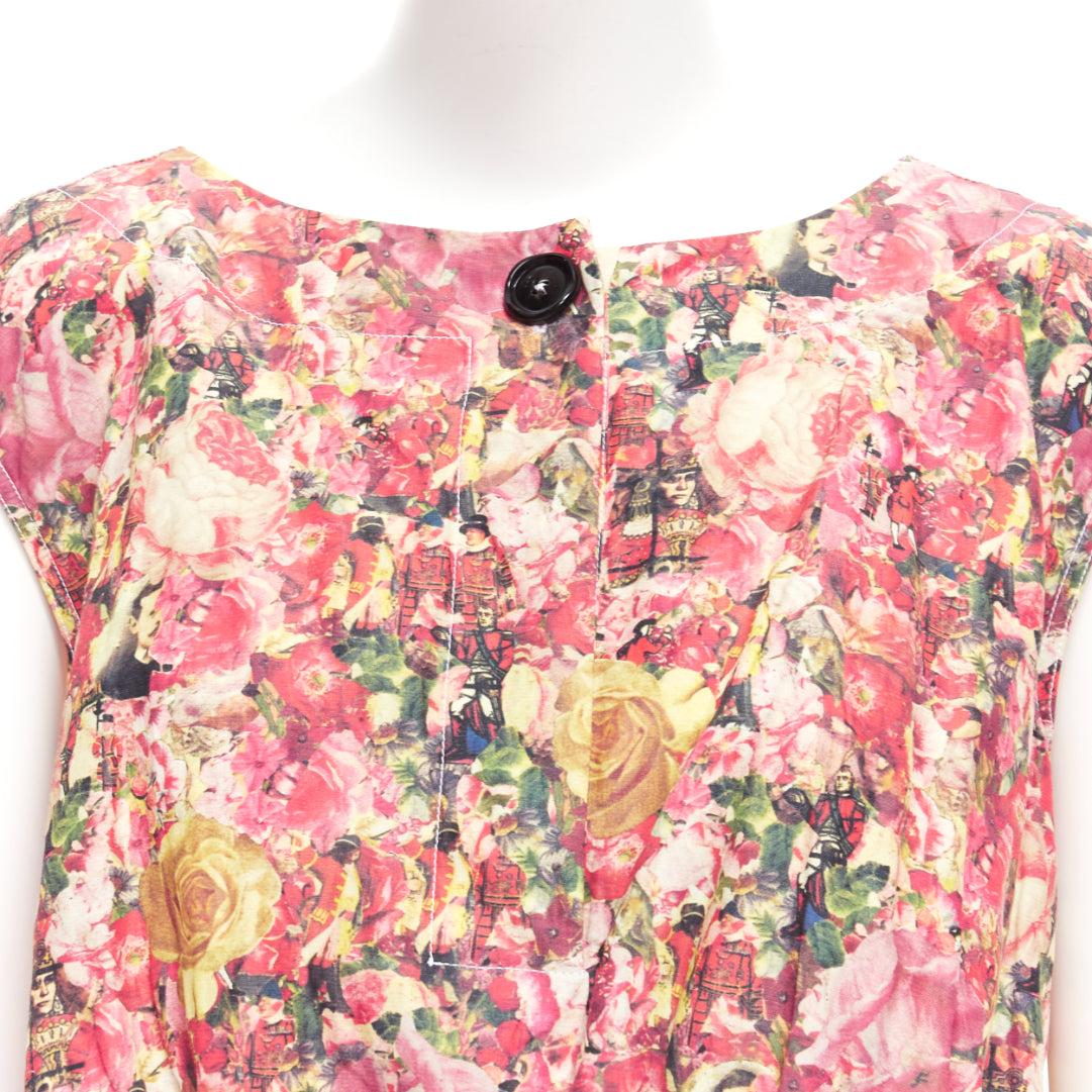 MARNI pink green floral print black button boxy vest top IT38 XS For Sale 2