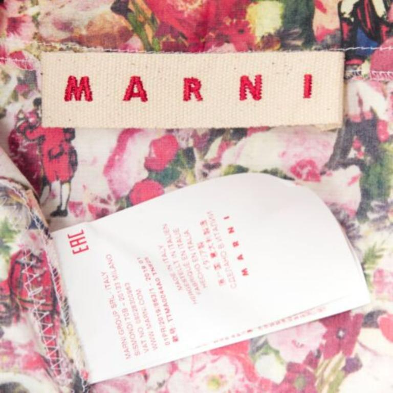 MARNI pink green floral print black button boxy vest top IT38 XS For Sale 3