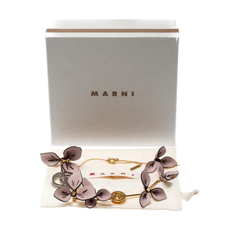 Marni Pink Leather Flower Two Tone Metal Statement Necklace 1